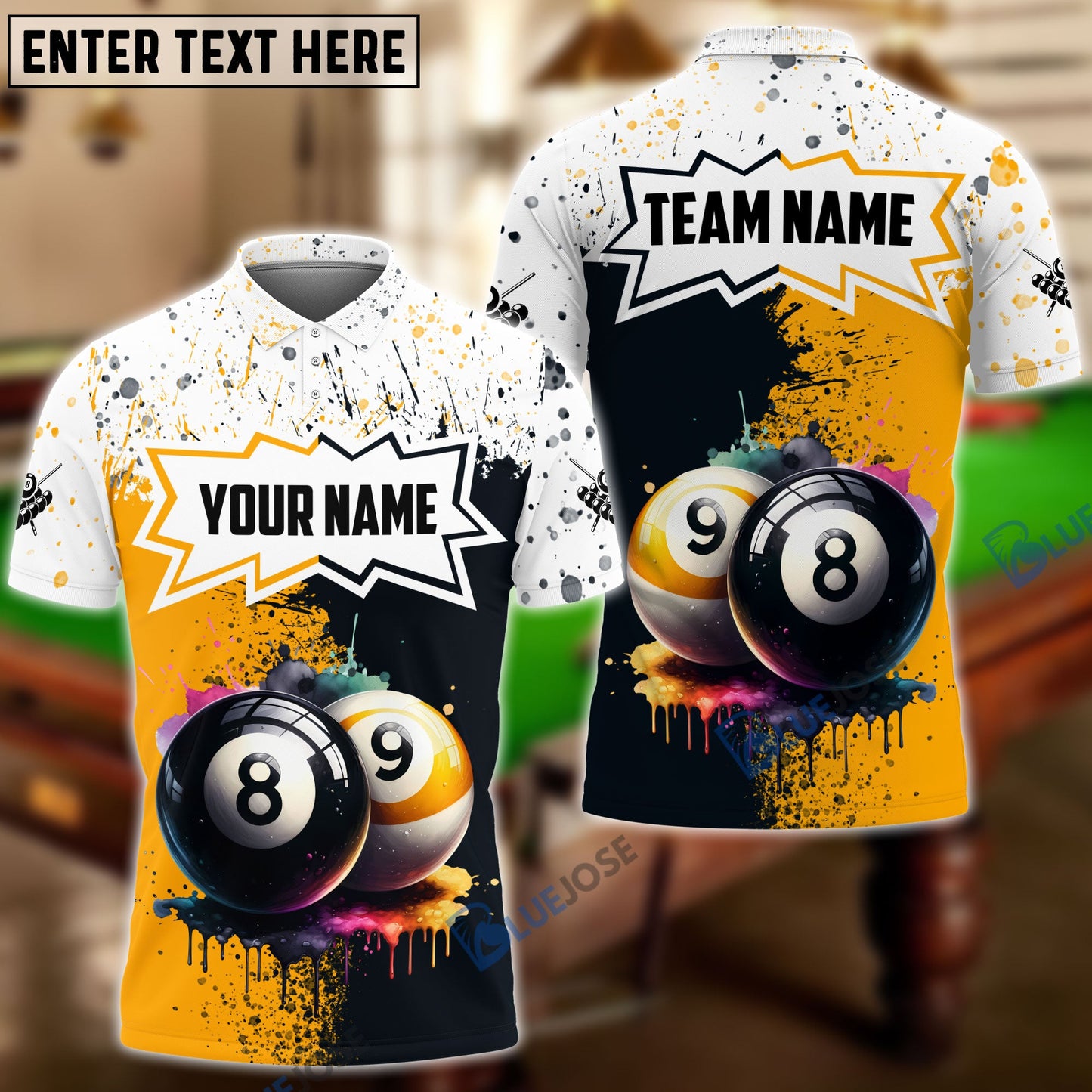 Frenzidea Billiards 8-Ball & 9-Ball Ink Art Personalized Name, Team Name Unisex Shirt