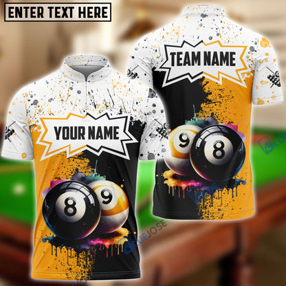 Frenzidea Billiards 8-Ball & 9-Ball Ink Art Personalized Name, Team Name Unisex Shirt