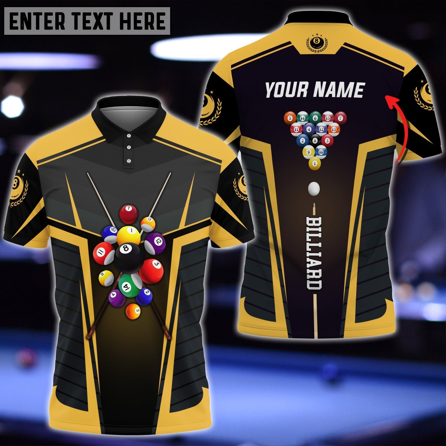 Frenzidea Billiard Personalized Name Unisex Polo Shirt