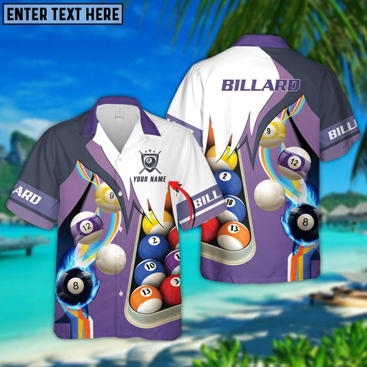 Frenzidea Billiard Purple Personalized Name Hawaiian Shirt