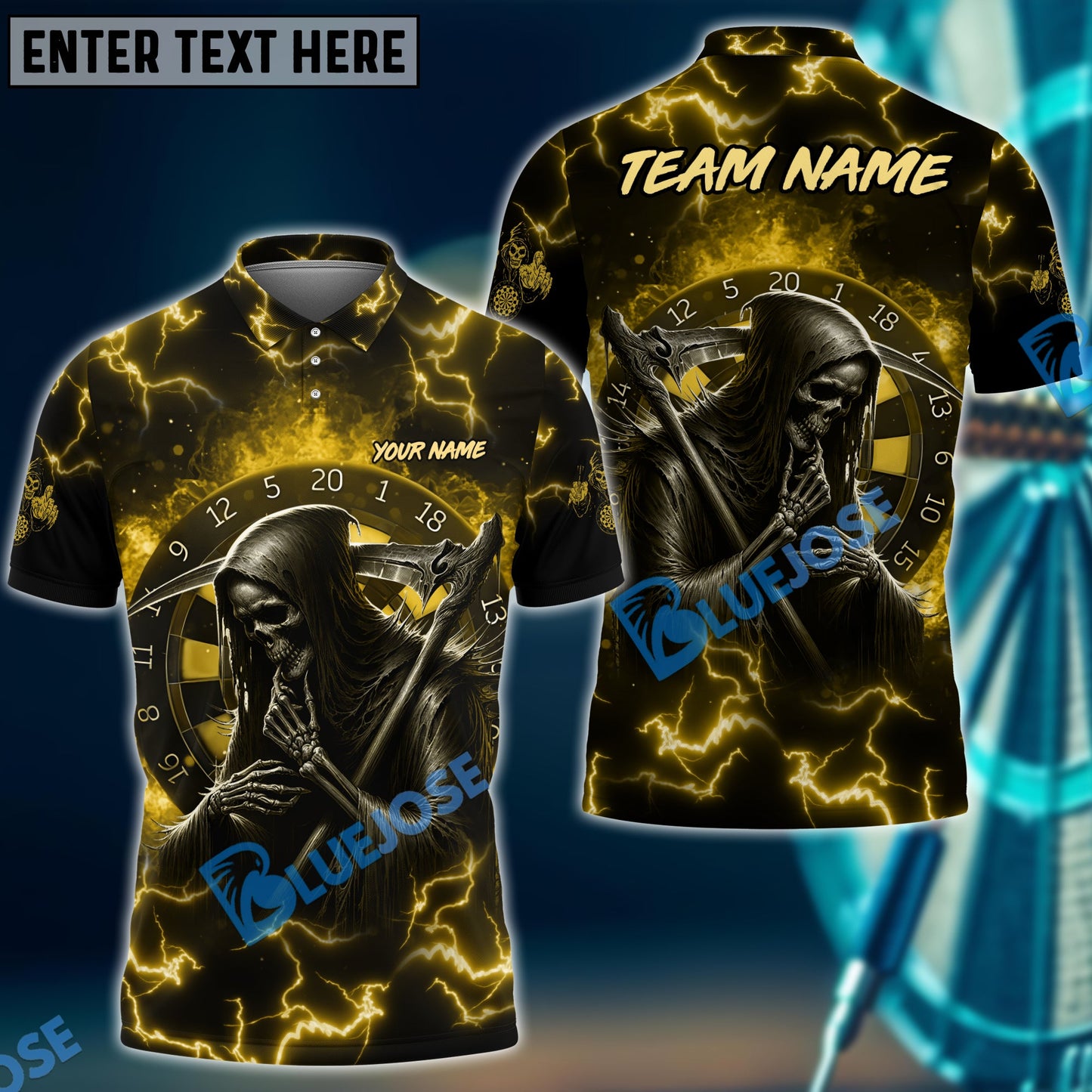 Frenzidea Darts Skull Fire Personalized Name, Team Name Shirt (5 Colors)