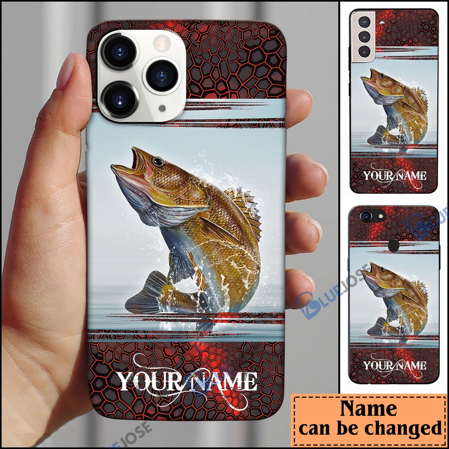 Frenzidea Walleye Fishing Red Camo Personalized Name Phone Case