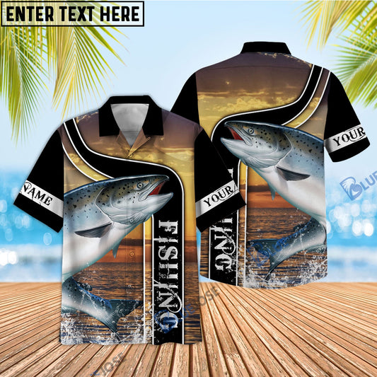 Frenzidea Salmon Fishing Sunset Custom Name 3D Shirt