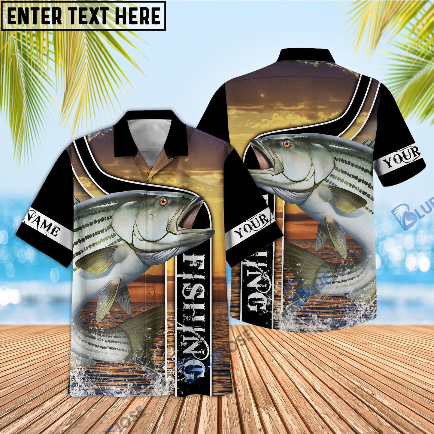 Frenzidea Striped Bass Fishing Sunset Custom Name 3D Shirt
