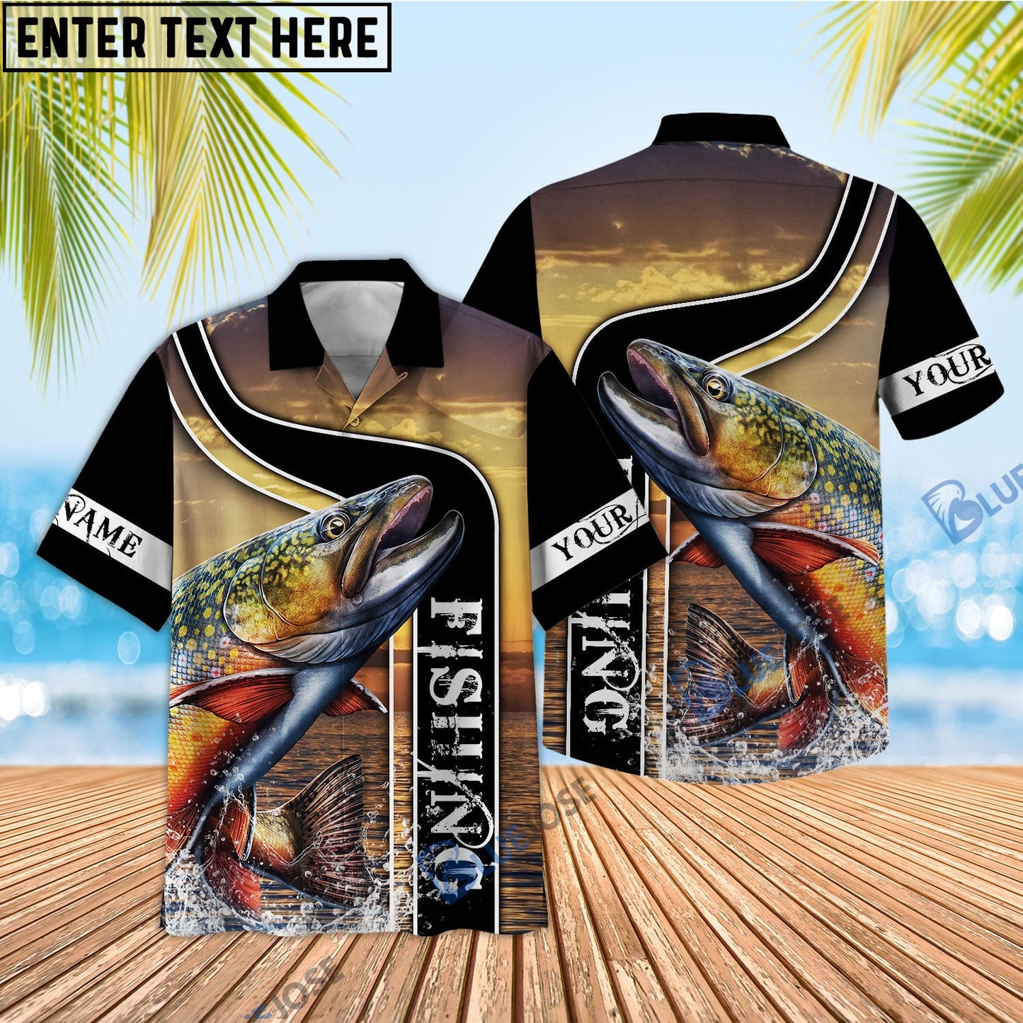 Frenzidea Trout Fishing Sunset Custom Name 3D Shirt
