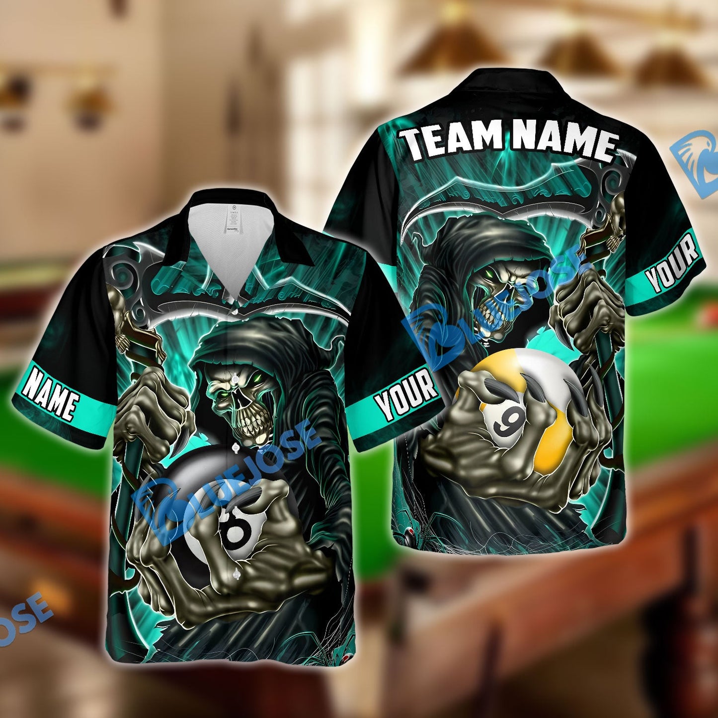 Frenzidea Billiards Green Reaper Personalized Name, Team Name Unisex Shirt