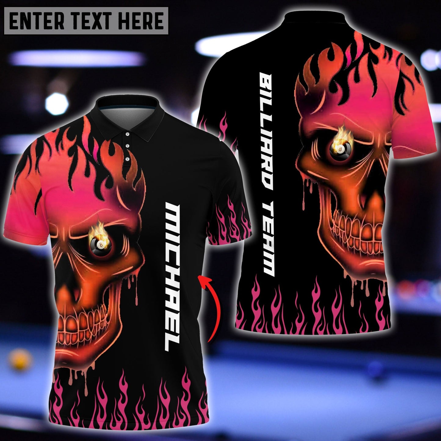 Frenzidea Fire Skull Billiard Personalized Name Shirt