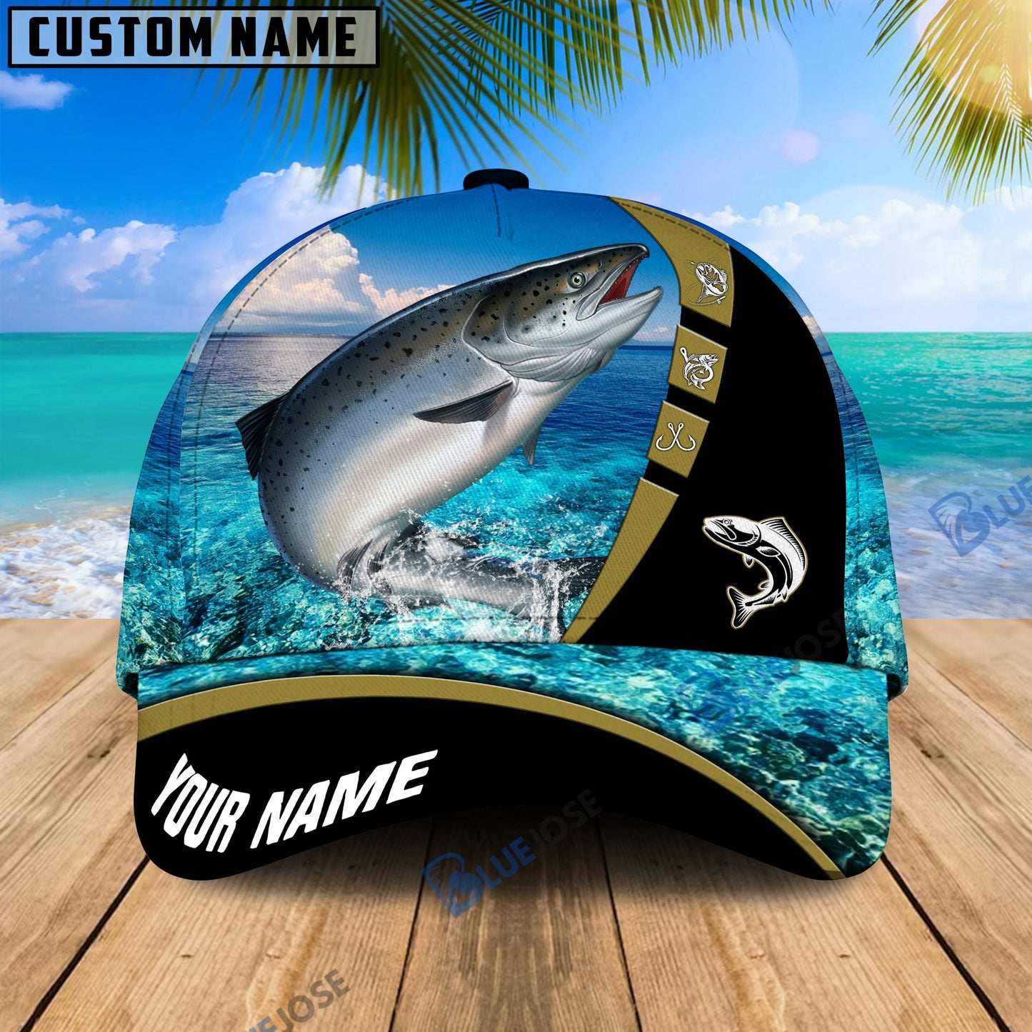 Frenzidea Personalized Cool Salmon Fishing Blue Cap