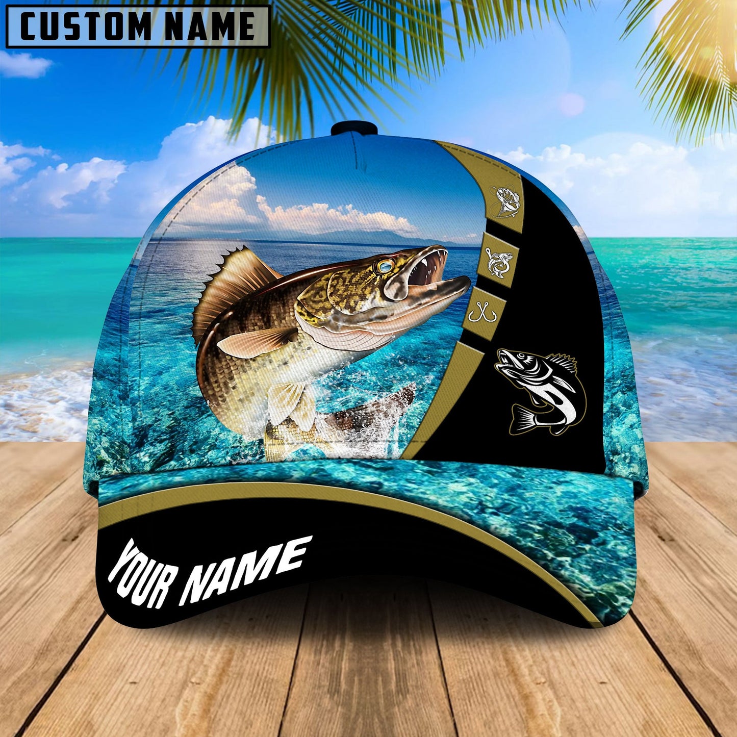 Frenzidea Personalized Cool Walleye Fishing Blue Cap