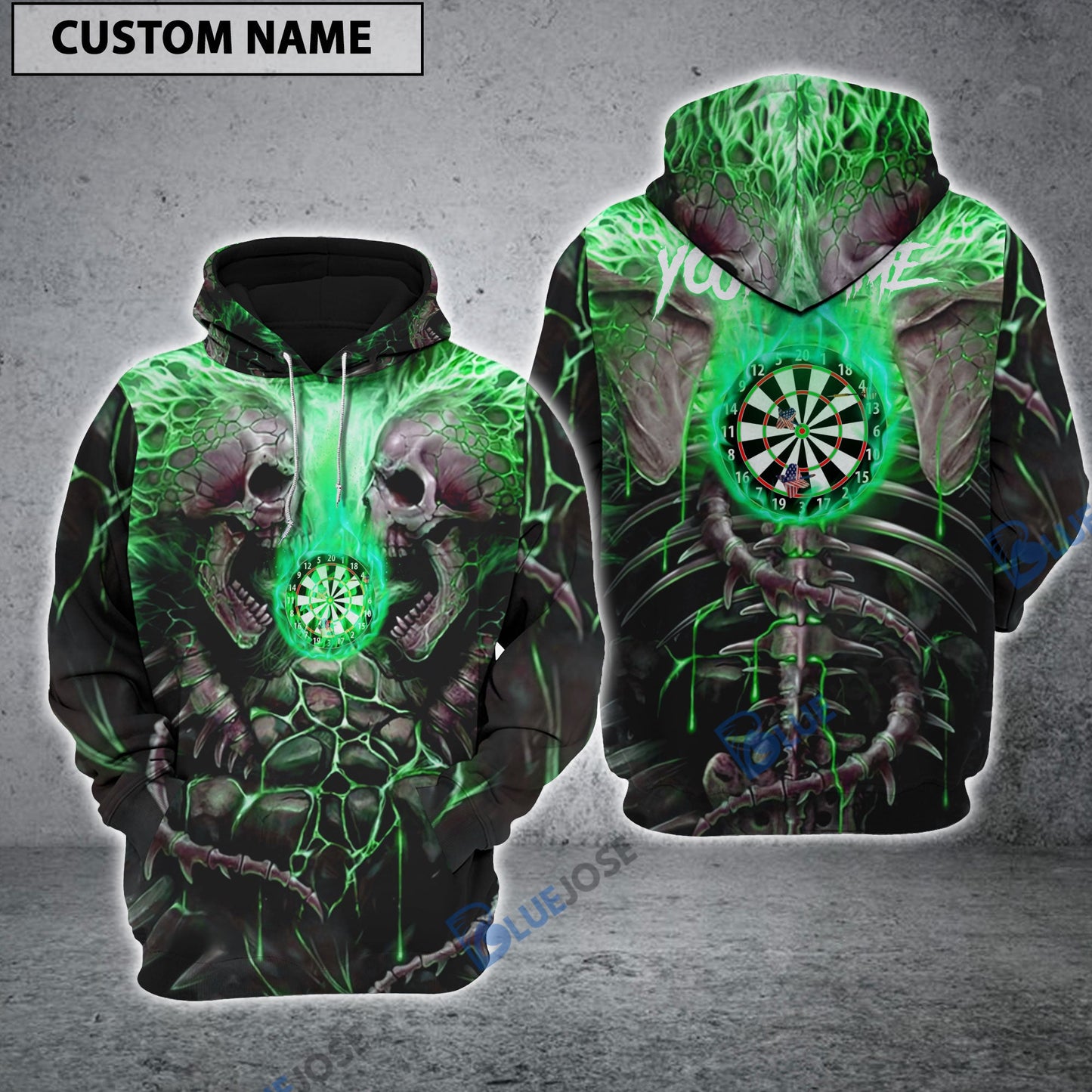 frenzidea Dart Skull Green Personalized Name 3D Hoodie