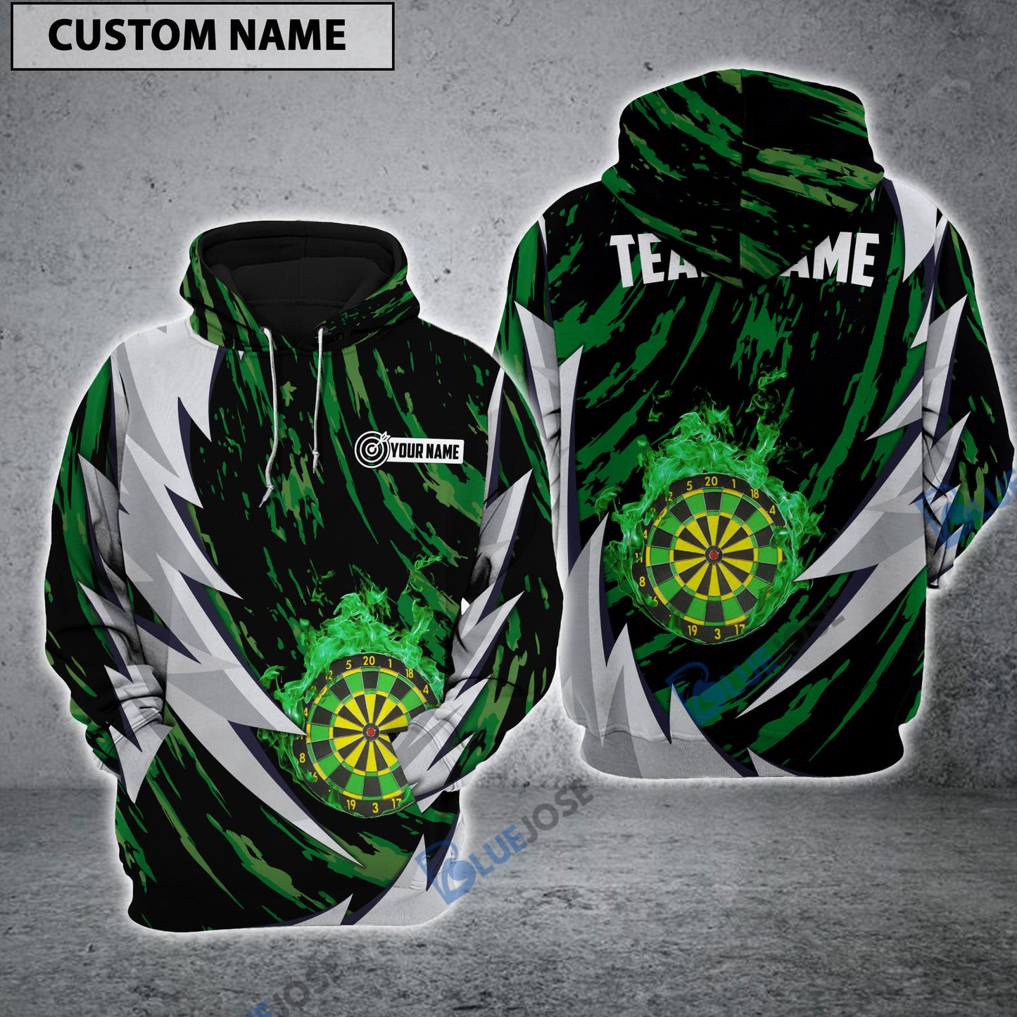 frenzidea Dart Green Fire Personalized Name 3D Hoodie