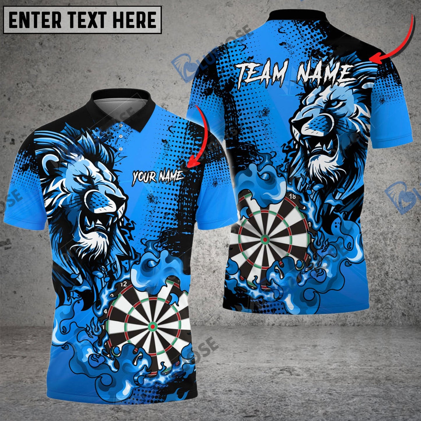 Frenzidea Darts Flame Lion Personalized Name, Team Name 3D Shirt (4 Colors)