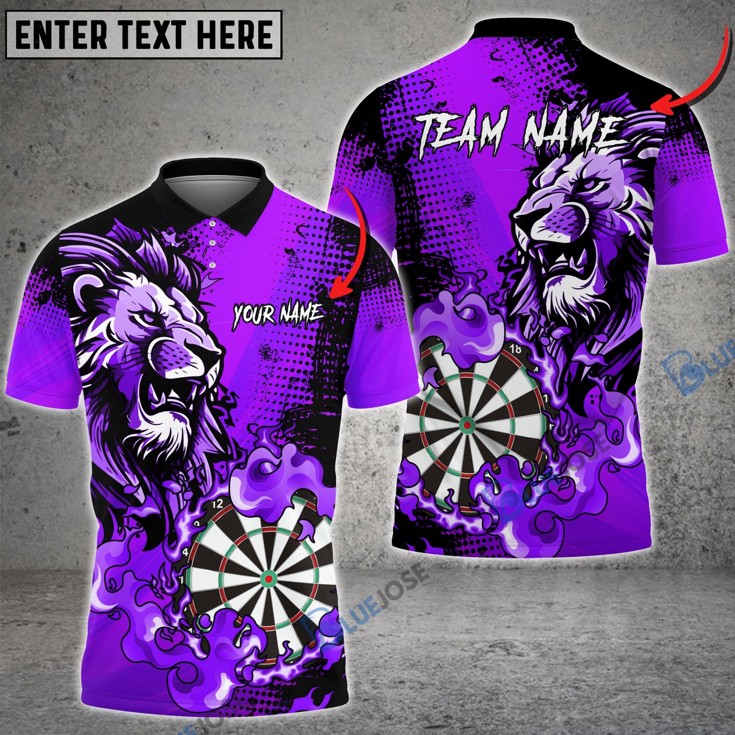 Frenzidea Darts Flame Lion Personalized Name, Team Name 3D Shirt (4 Colors)