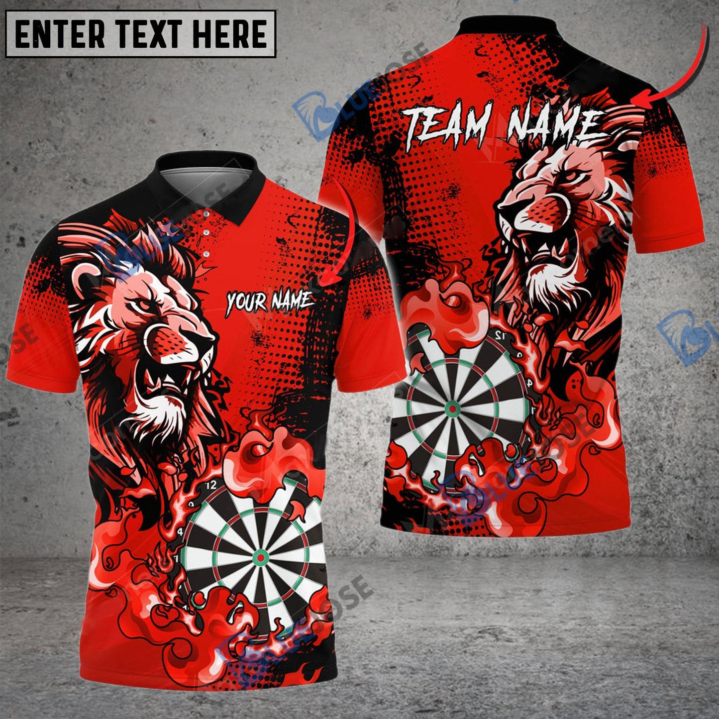 Frenzidea Darts Flame Lion Personalized Name, Team Name 3D Shirt (4 Colors)