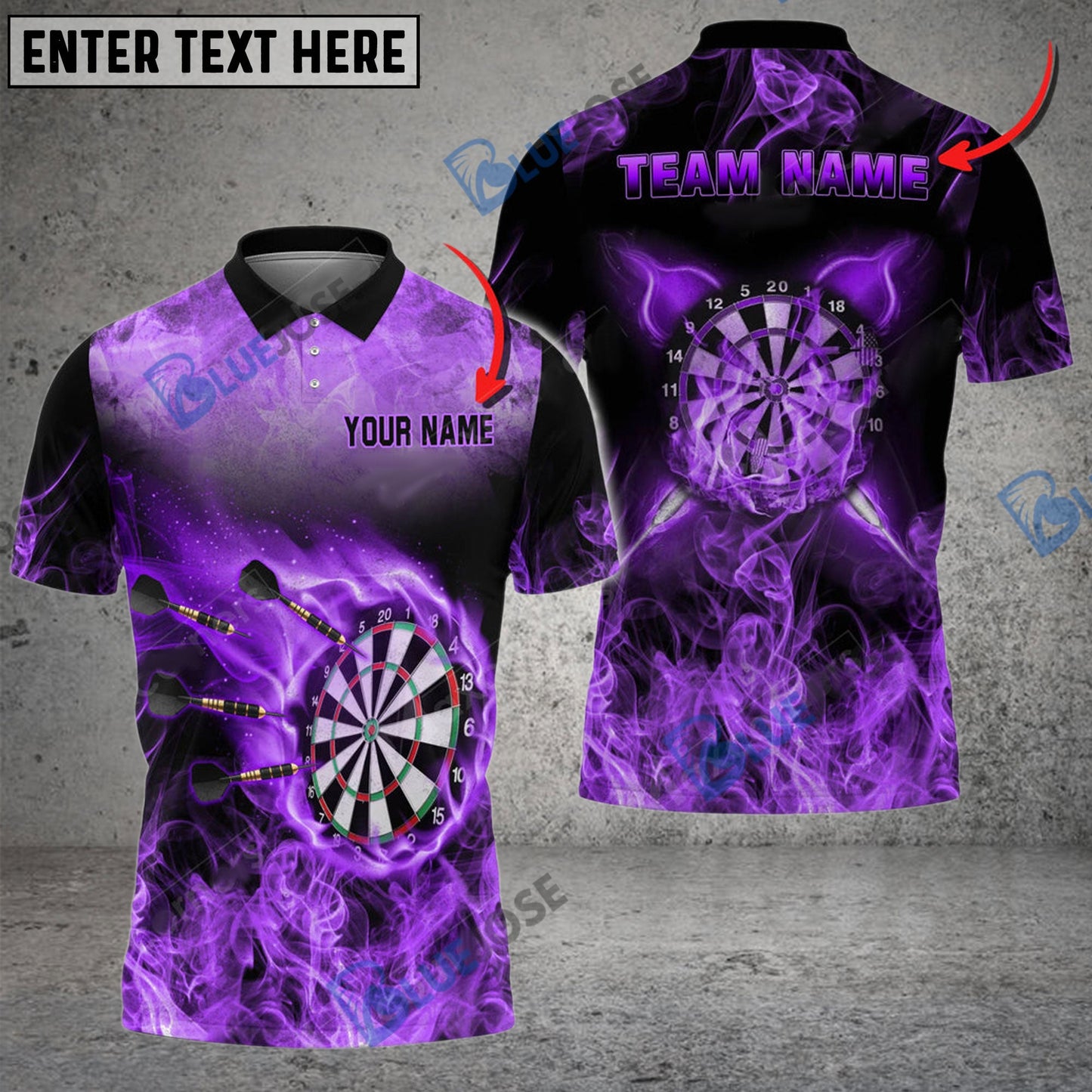 Frenzidea Darts Flaming Smoke Personalized Name, Team Name 3D Shirt (4 Colors)