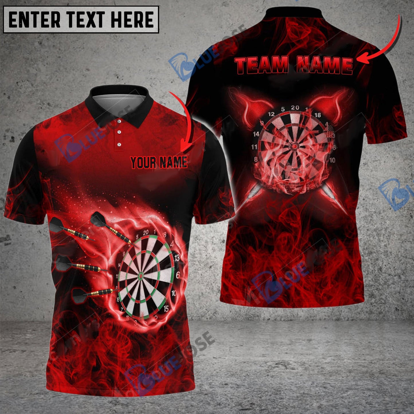 Frenzidea Darts Flaming Smoke Personalized Name, Team Name 3D Shirt (4 Colors)