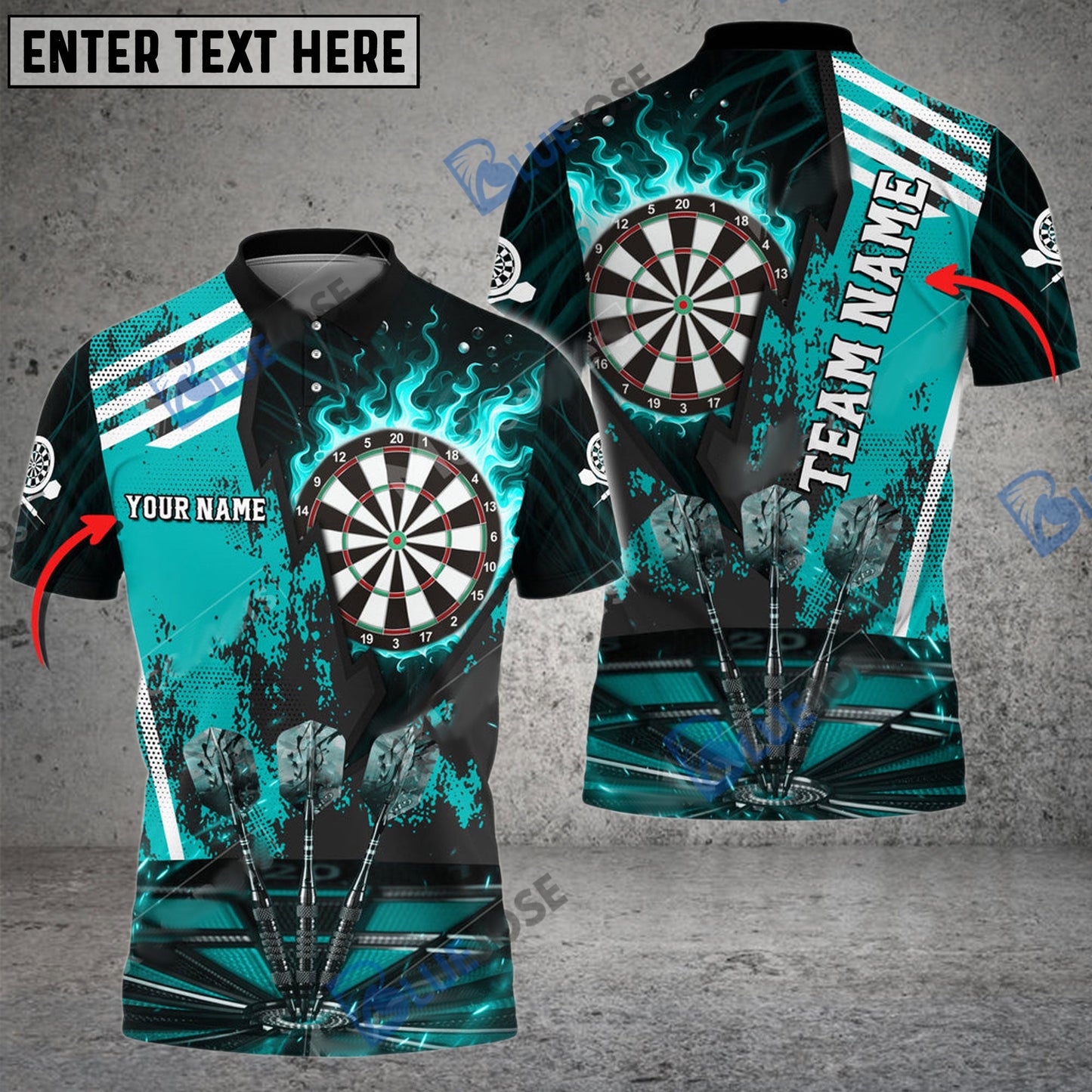 Frenzidea Darts Dartboard Flame Hitting Target Personalized Name, Team Name 3D Shirt (4 Colors)