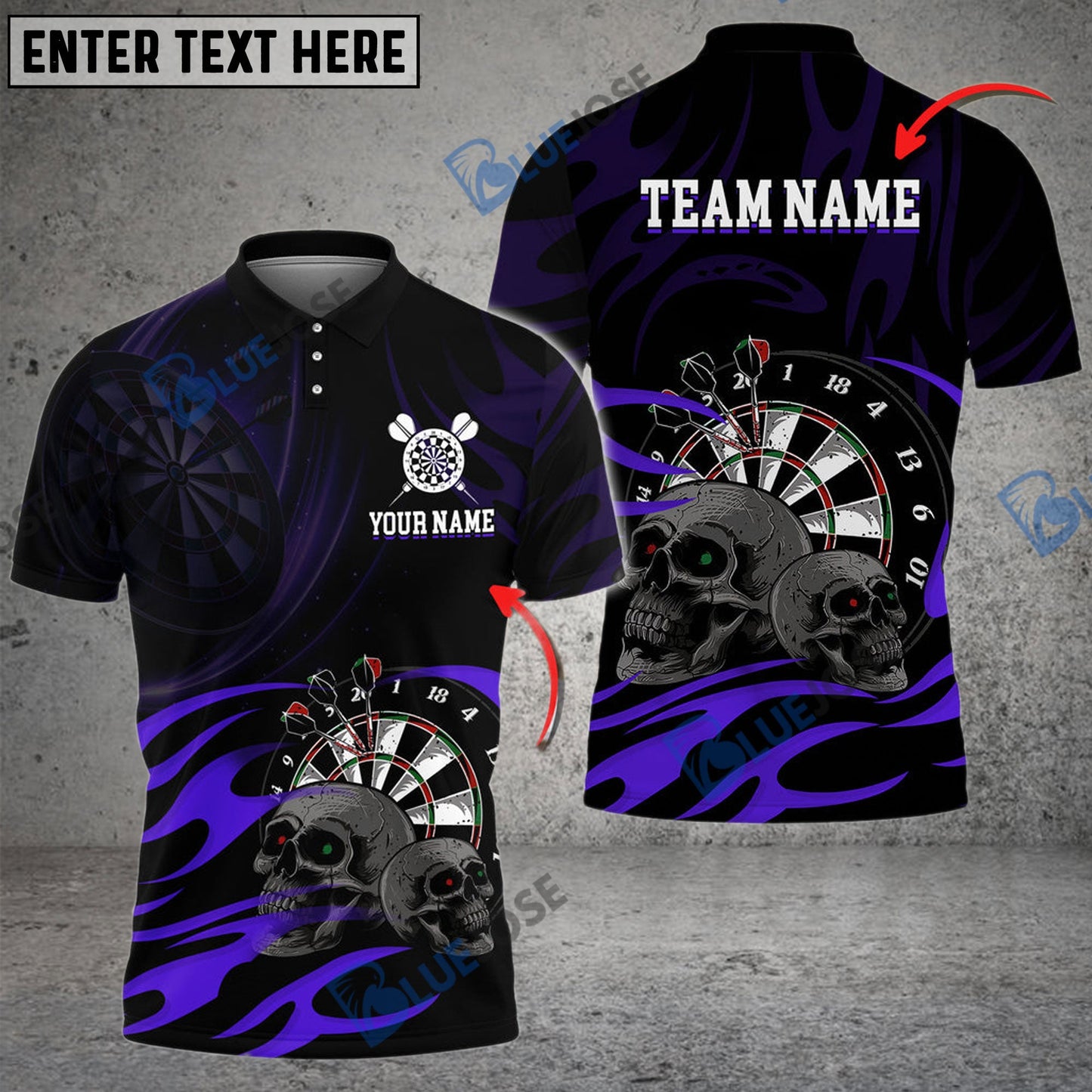 Frenzidea Darts & Skull Pattern Personalized Name, Team Name 3D Shirt (4 Colors)