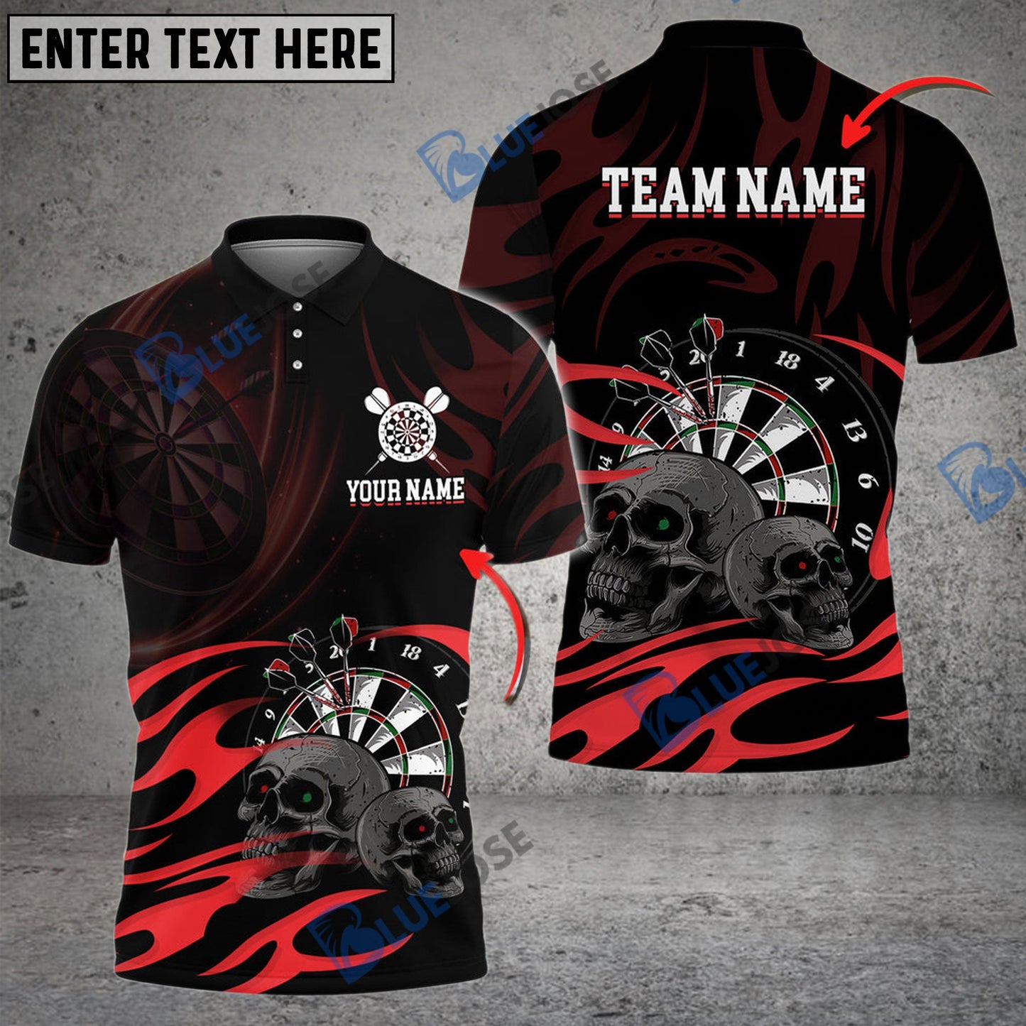 Frenzidea Darts & Skull Pattern Personalized Name, Team Name 3D Shirt (4 Colors)