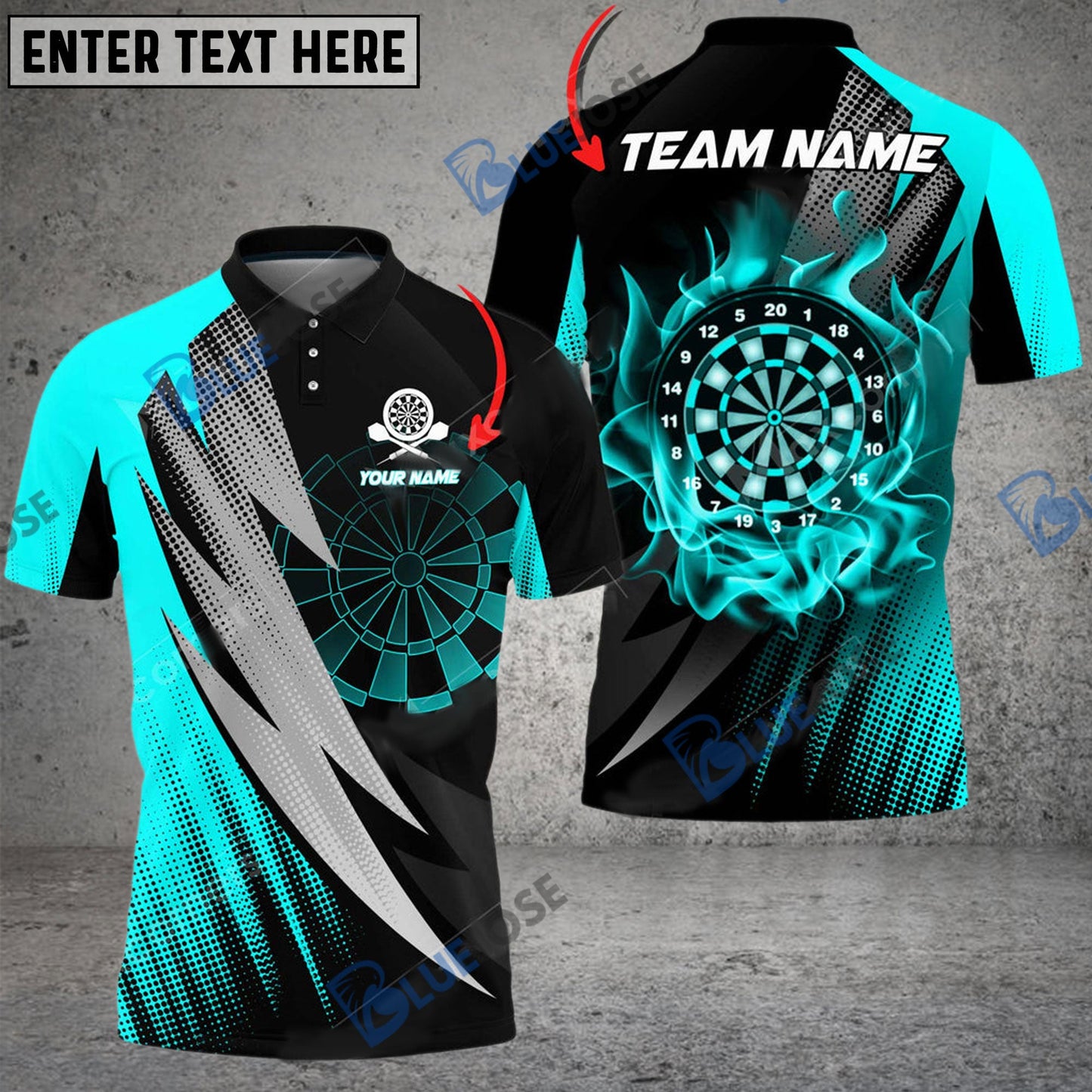 Frenzidea Darts Thunder Fang Flame Personalized Name, Team Name 3D Shirt (4 Colors)