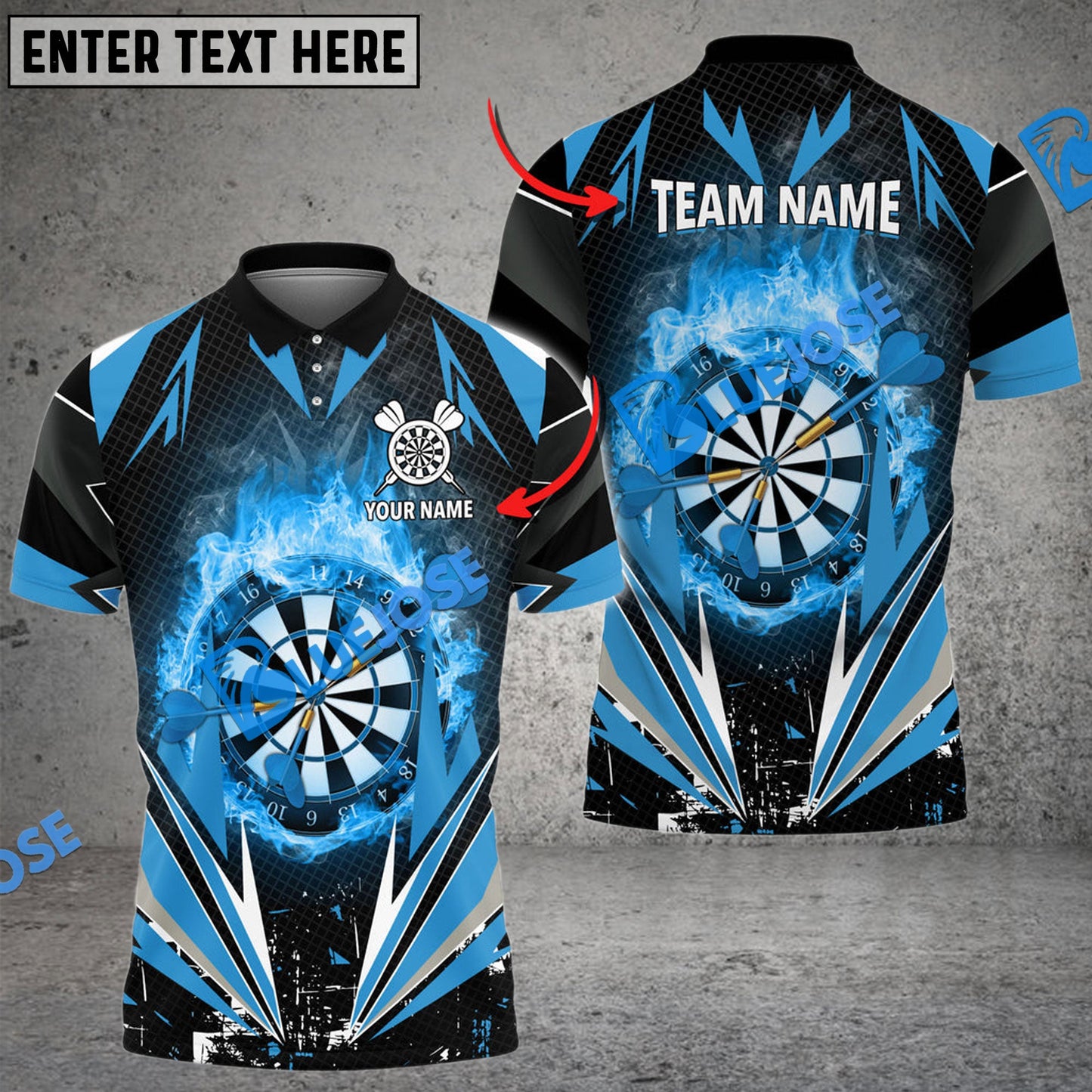 Frenzidea Darts Dartboard Flaming Personalized Name, Team Name 3D Shirt (4 Colors)