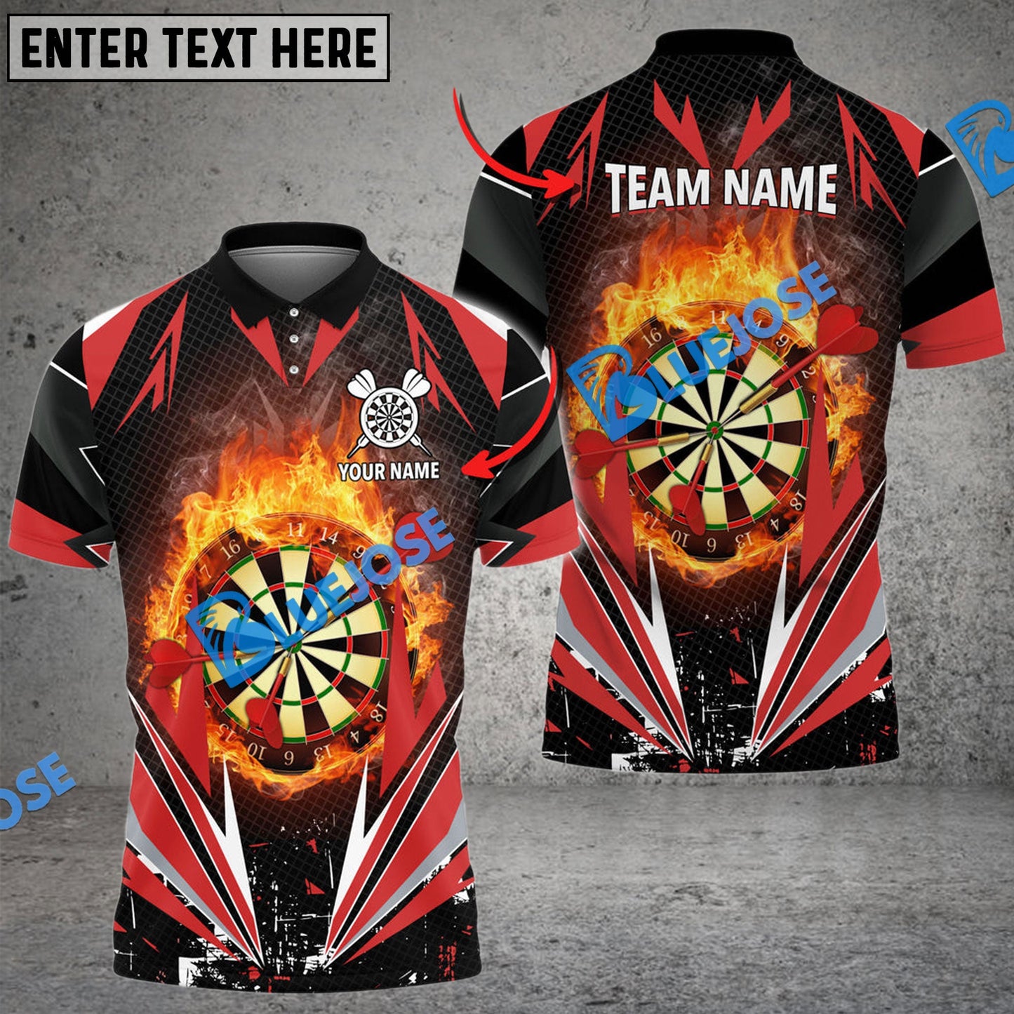Frenzidea Darts Dartboard Flaming Personalized Name, Team Name 3D Shirt (4 Colors)