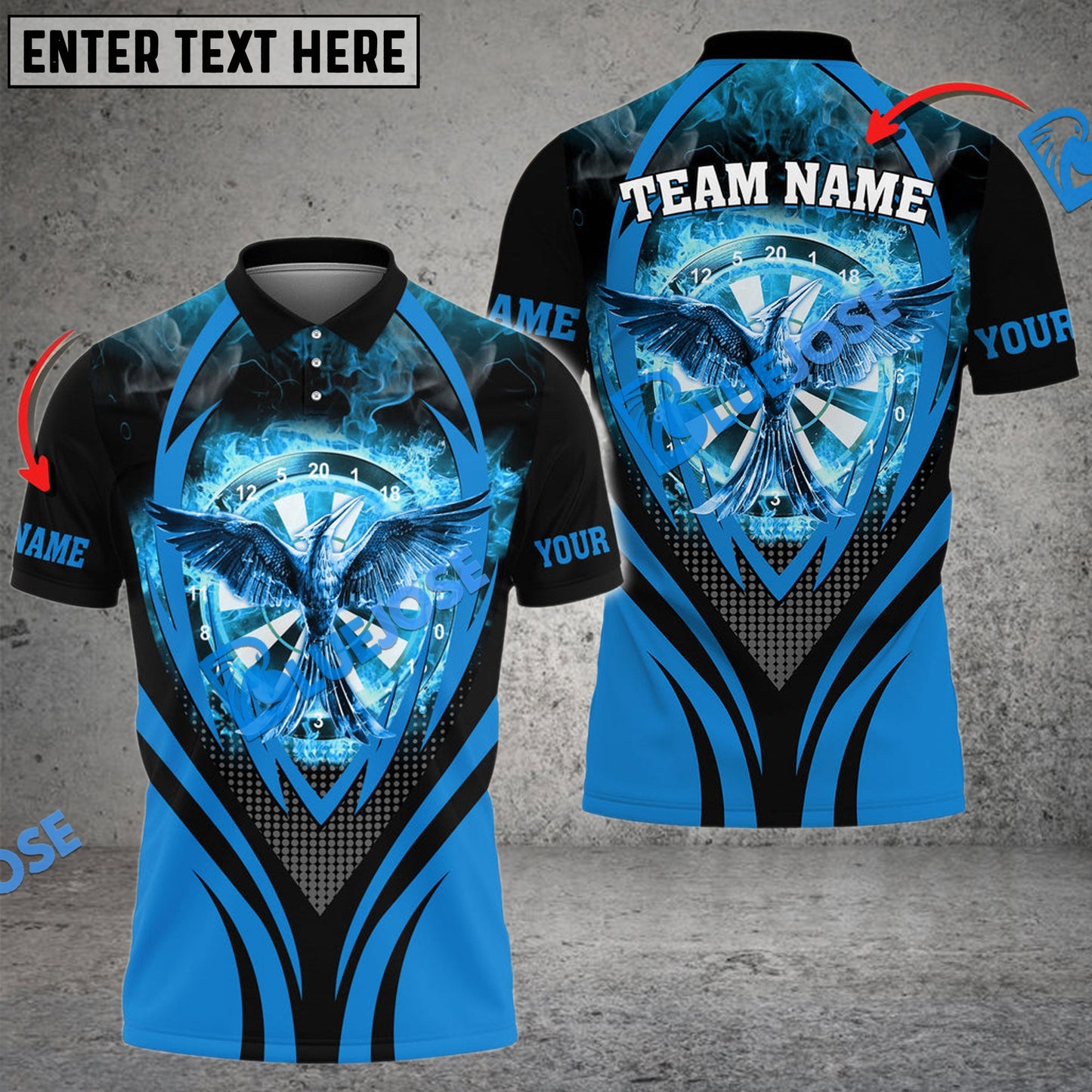 Frenzidea Darts Flaming Phoenix Personalized Name, Team Name 3D Shirt (4 Colors)