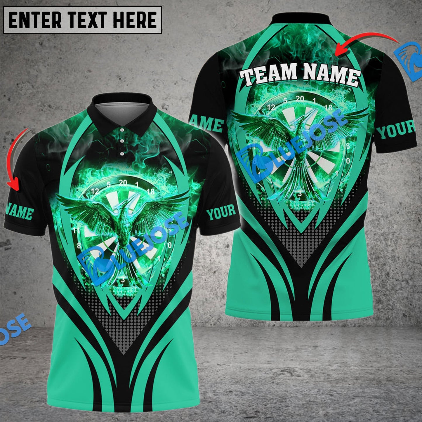 Frenzidea Darts Flaming Phoenix Personalized Name, Team Name 3D Shirt (4 Colors)