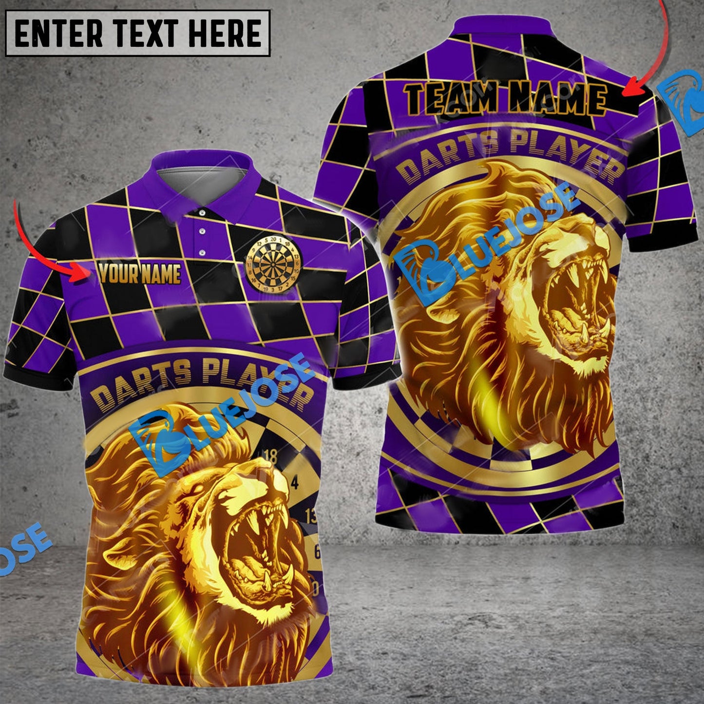 Frenzidea Darts Lion Caro Pattern Personalized Name, Team Name 3D Shirt (4 Colors)