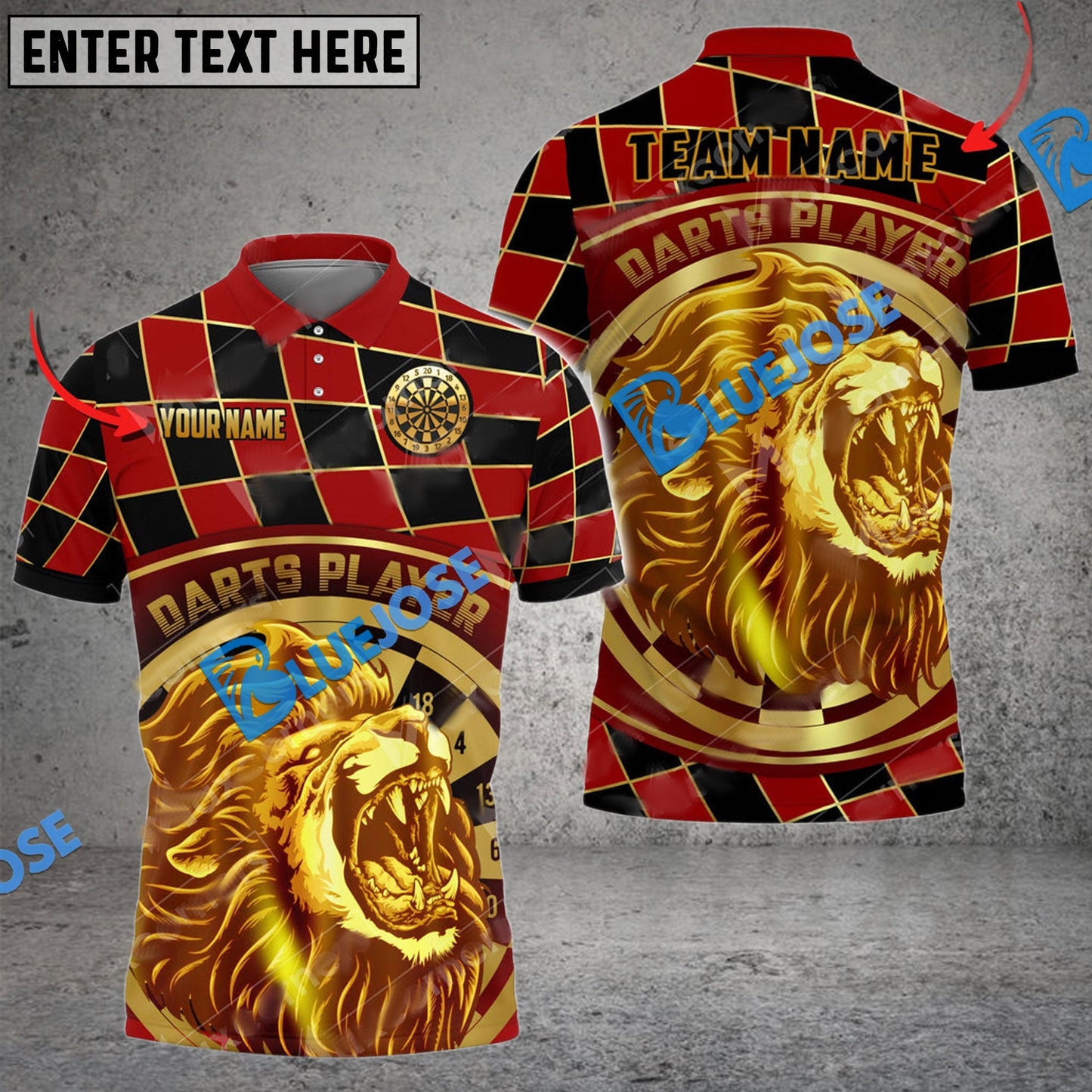 Frenzidea Darts Lion Caro Pattern Personalized Name, Team Name 3D Shirt (4 Colors)