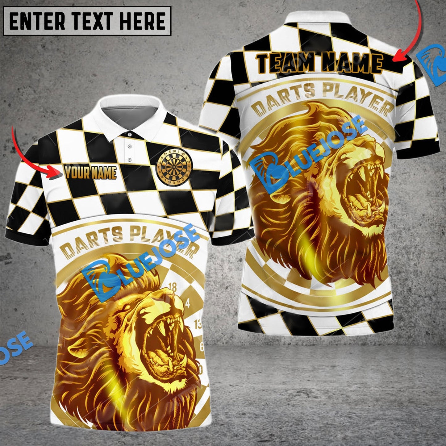 Frenzidea Darts Lion Caro Pattern Personalized Name, Team Name 3D Shirt (4 Colors)