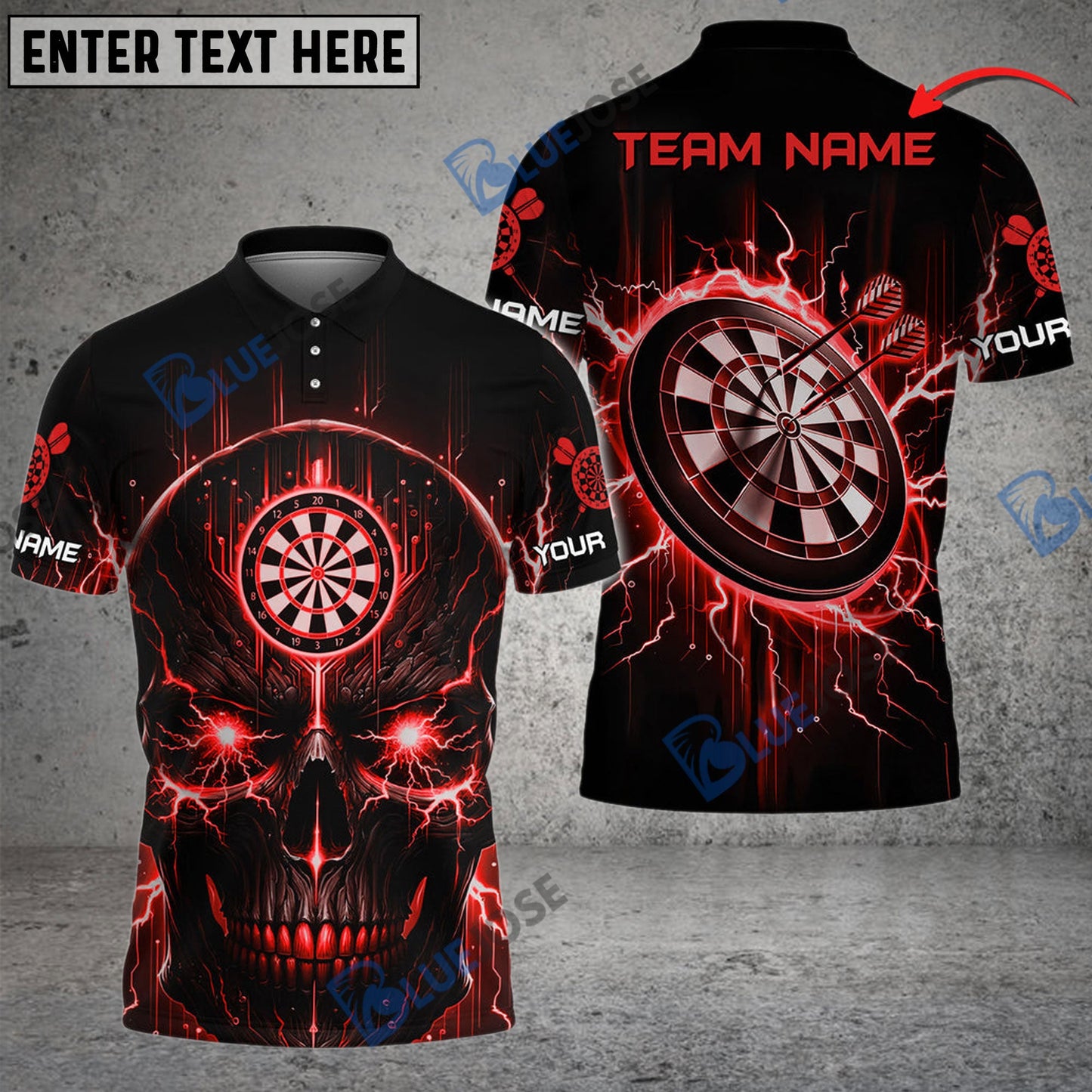Frenzidea Darts Lightning Skull Personalized Name, Team Name 3D Shirt (4 Colors)