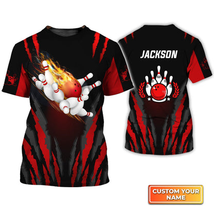Frenzideas  Bowling Ball in Flames Breaks White Skittles Personalized Name 3D Shirt