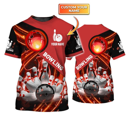 Frenzideas Red Bowling Ball In Fire Personalized Name3D Shirt