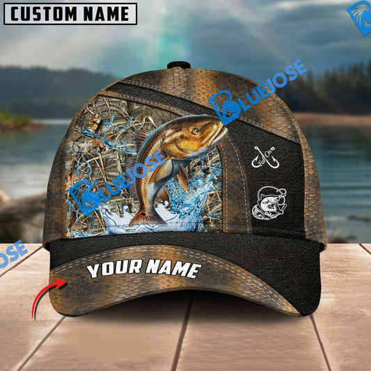Frenzidea Personalized Redfish Fishing Skin Bling Leather Pattern Classic 3D Cap