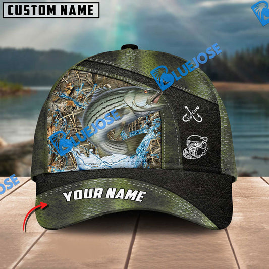 Frenzidea Personalized Striped Bass Fishing Skin Bling Leather Pattern Classic 3D Cap