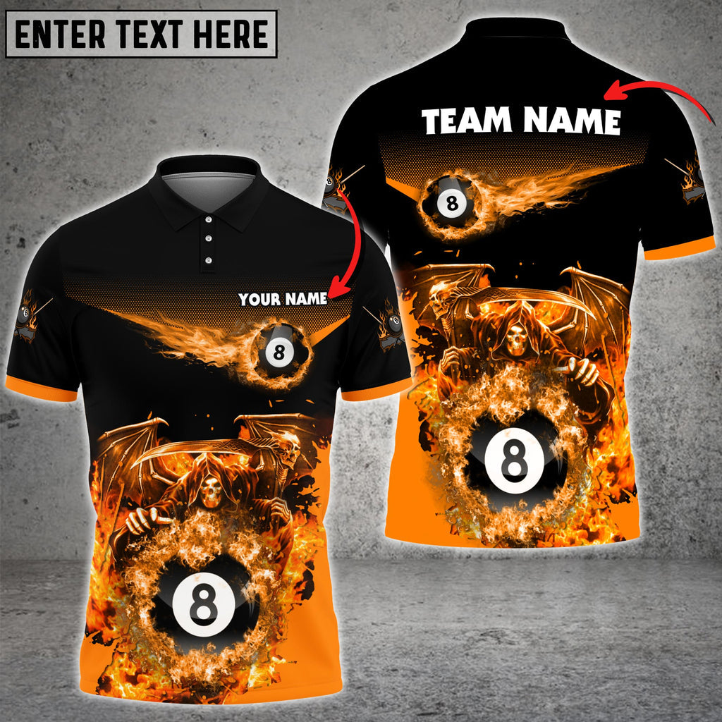 Frenzidea Billiards Ball 8 Hell Flame Reaper Personalized Name, Team Name Unisex Shirt ( 4 Colors )