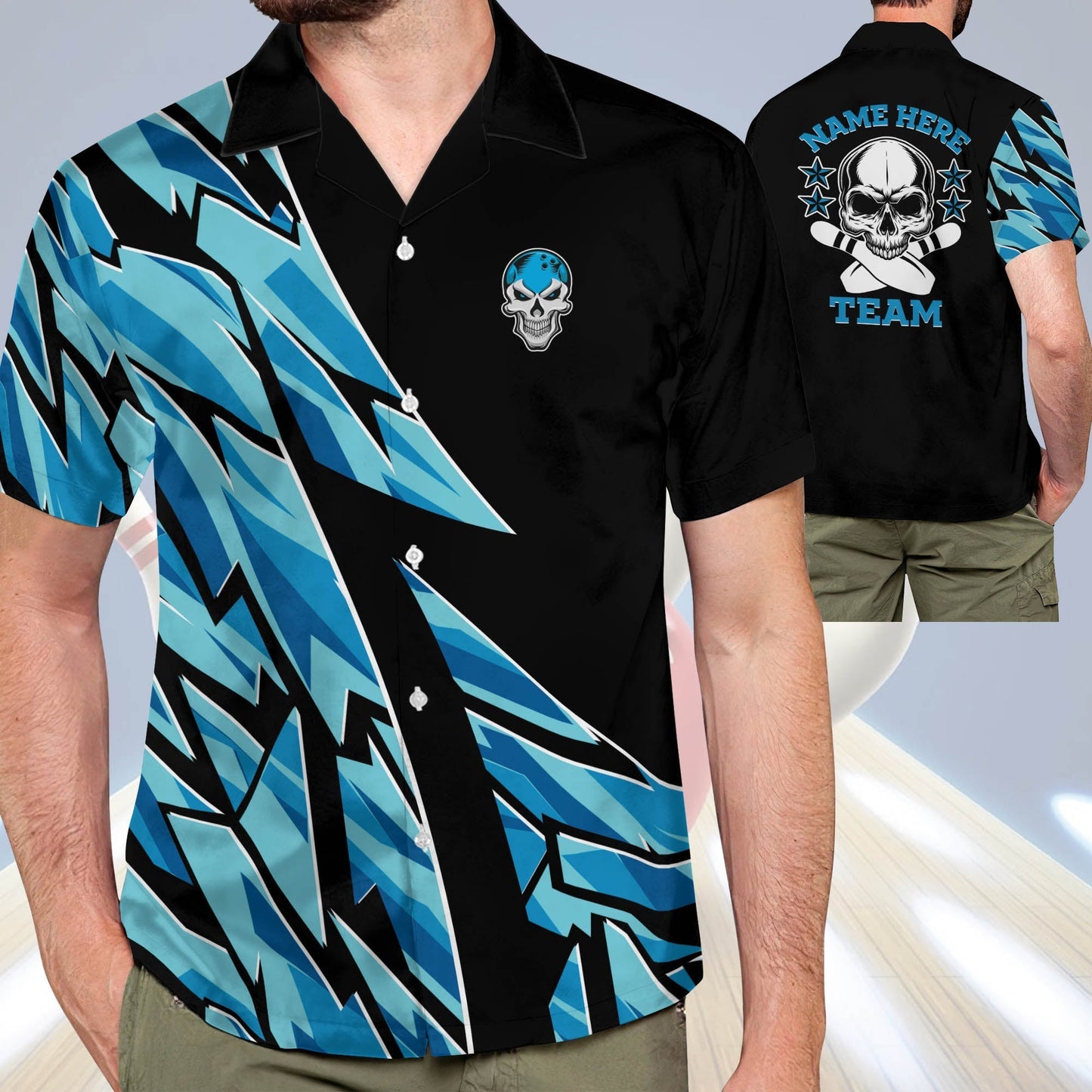 Frenzideas Custom Blue Skull Personalized Name Hawaiian Shirt