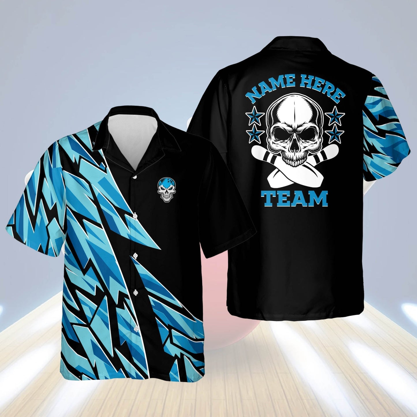 Frenzideas Custom Blue Skull Personalized Name Hawaiian Shirt