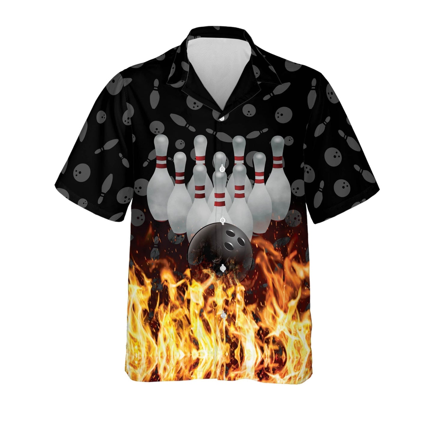 Frenzideas Flame Skull Personalized Name Hawaiian Shirt
