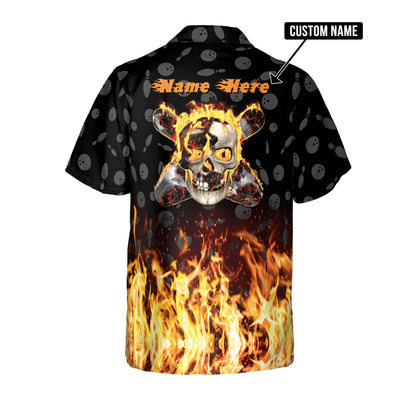 Frenzideas Flame Skull Personalized Name Hawaiian Shirt