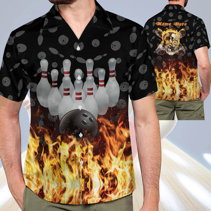 Frenzideas Flame Skull Personalized Name Hawaiian Shirt
