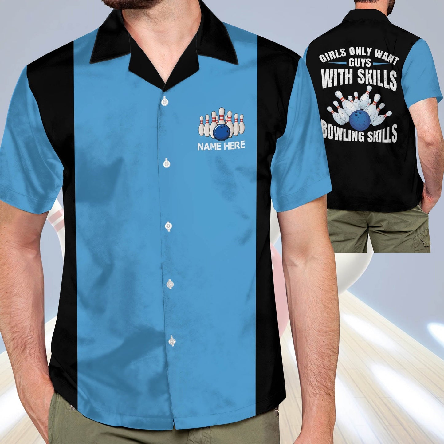 Frenzideas Girls Only Want Guys with Bowling Skills Personalized Name Hawaiian Shirt