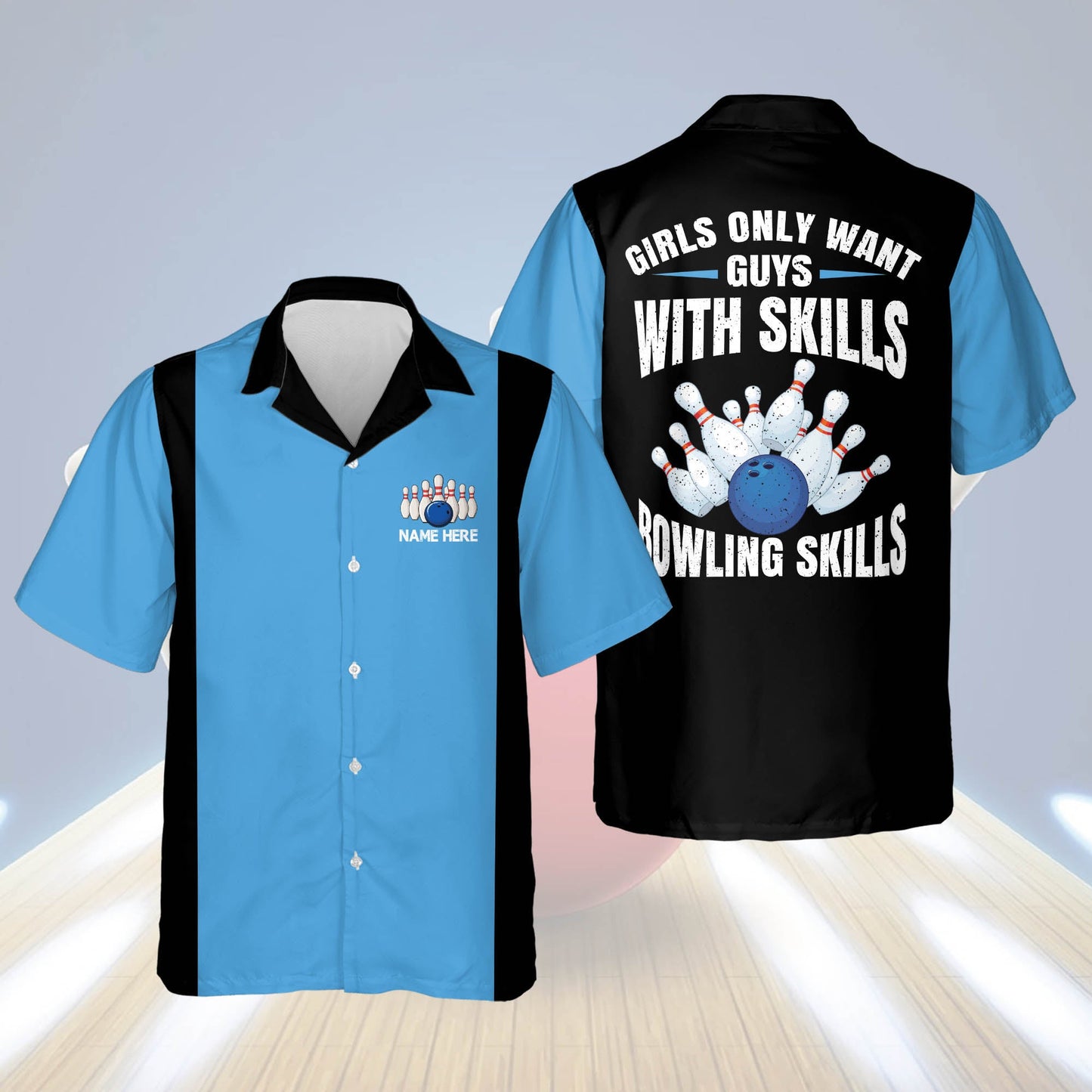 Frenzideas Girls Only Want Guys with Bowling Skills Personalized Name Hawaiian Shirt