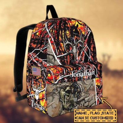 Frenzidea Deer Hunting Name State & Flag Personalized Backpack