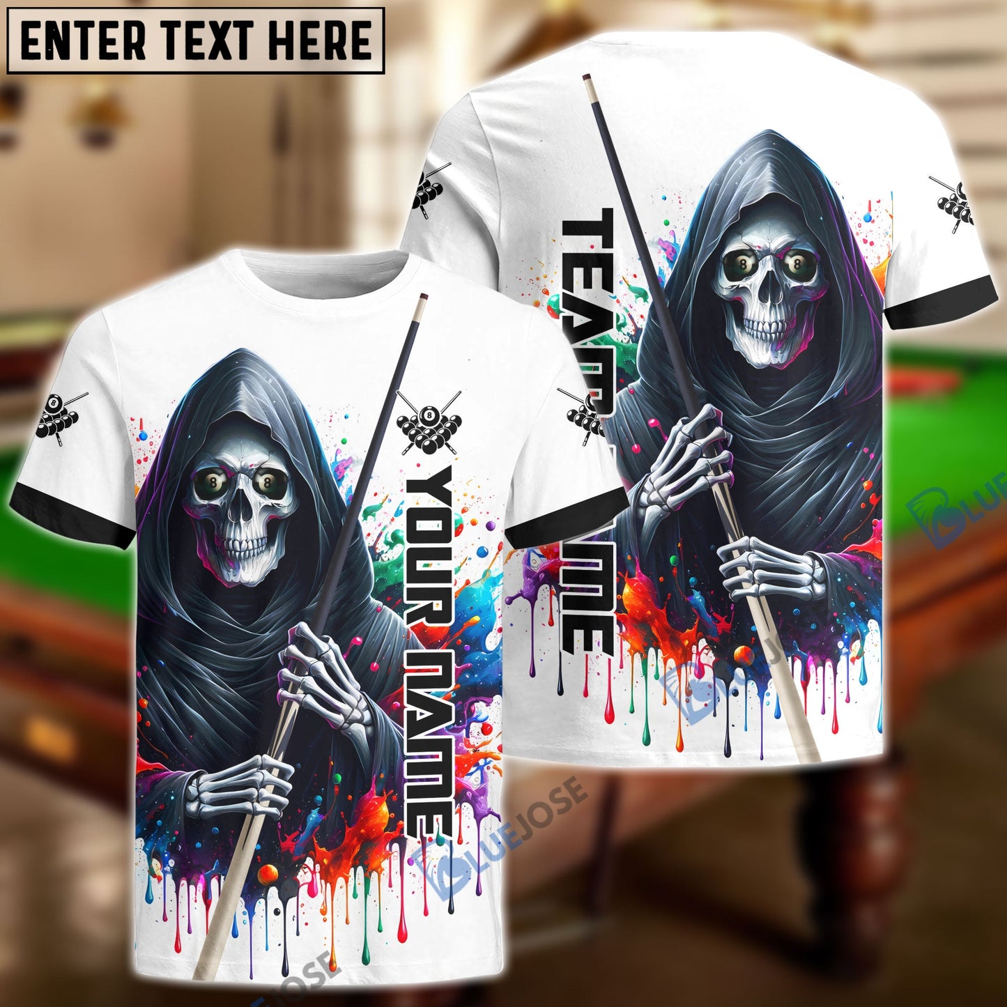 Frenzidea Billiards Reaper Colorful Personalized Name, Team Name Shirt
