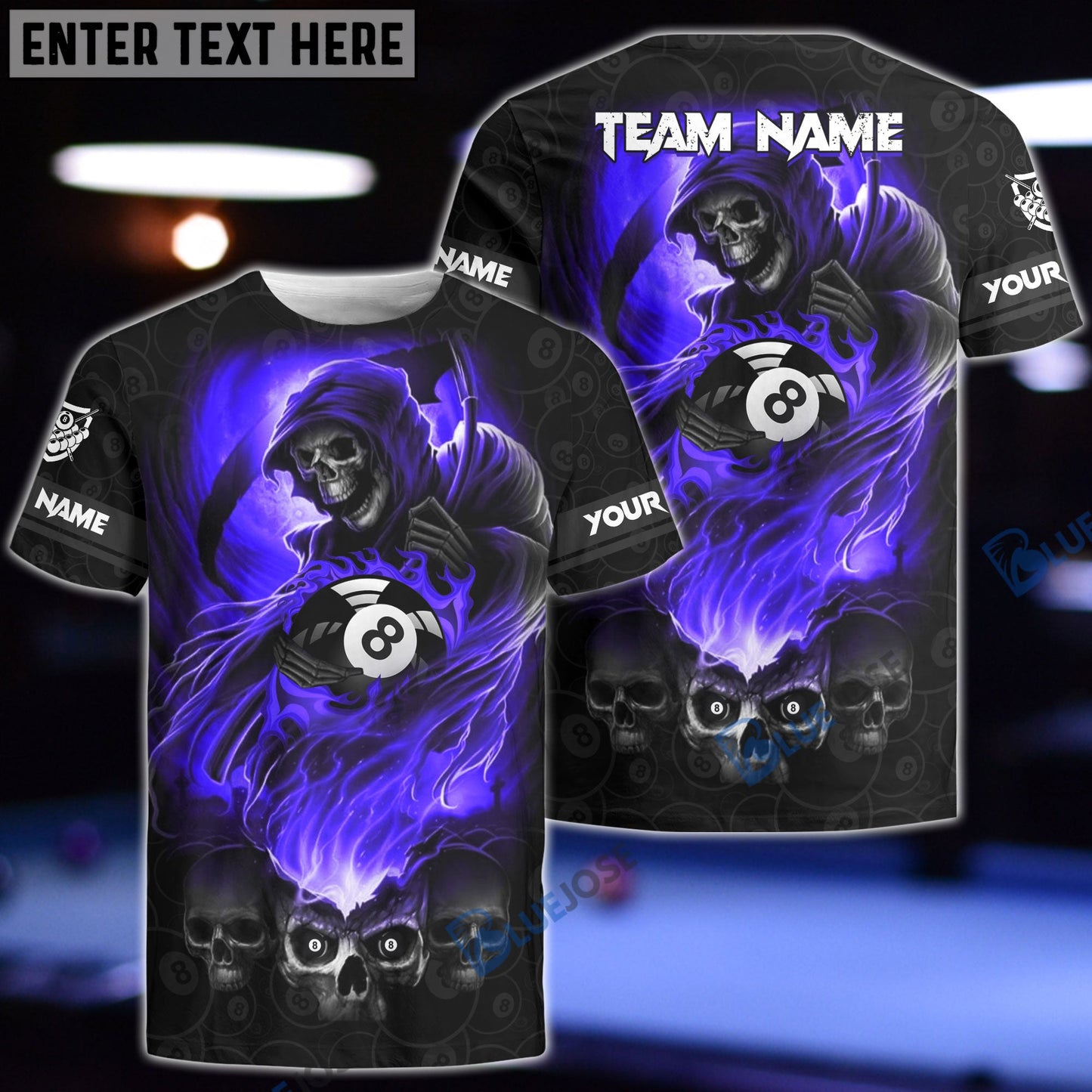 Frenzidea Billiards Reaper Art Personalized Name, Team Name Shirt