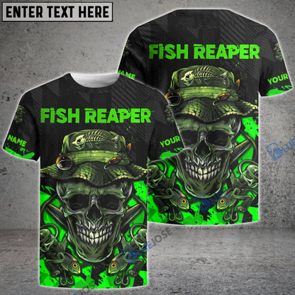 Frenzidea Fish Reaper Skull Black And Neon Green Custom Fishing Shirts