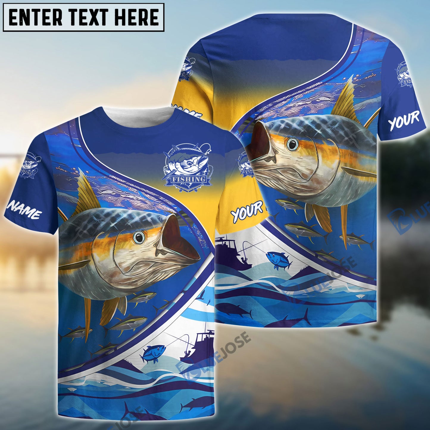 Frenzidea Personalized Tuna Fishing Scales Blue Camo Long Sleeve Fishing Shirts, Tuna Saltwater Fishing