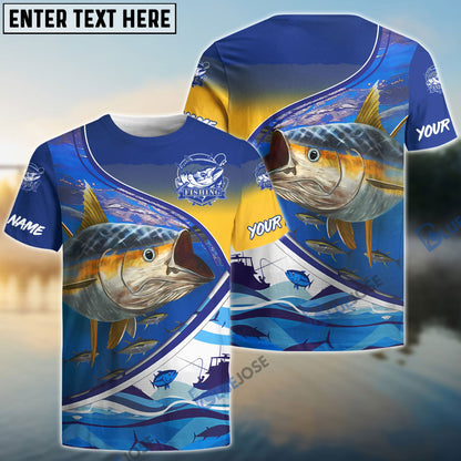 Frenzidea Personalized Tuna Fishing Scales Blue Camo Long Sleeve Fishing Shirts, Tuna Saltwater Fishing